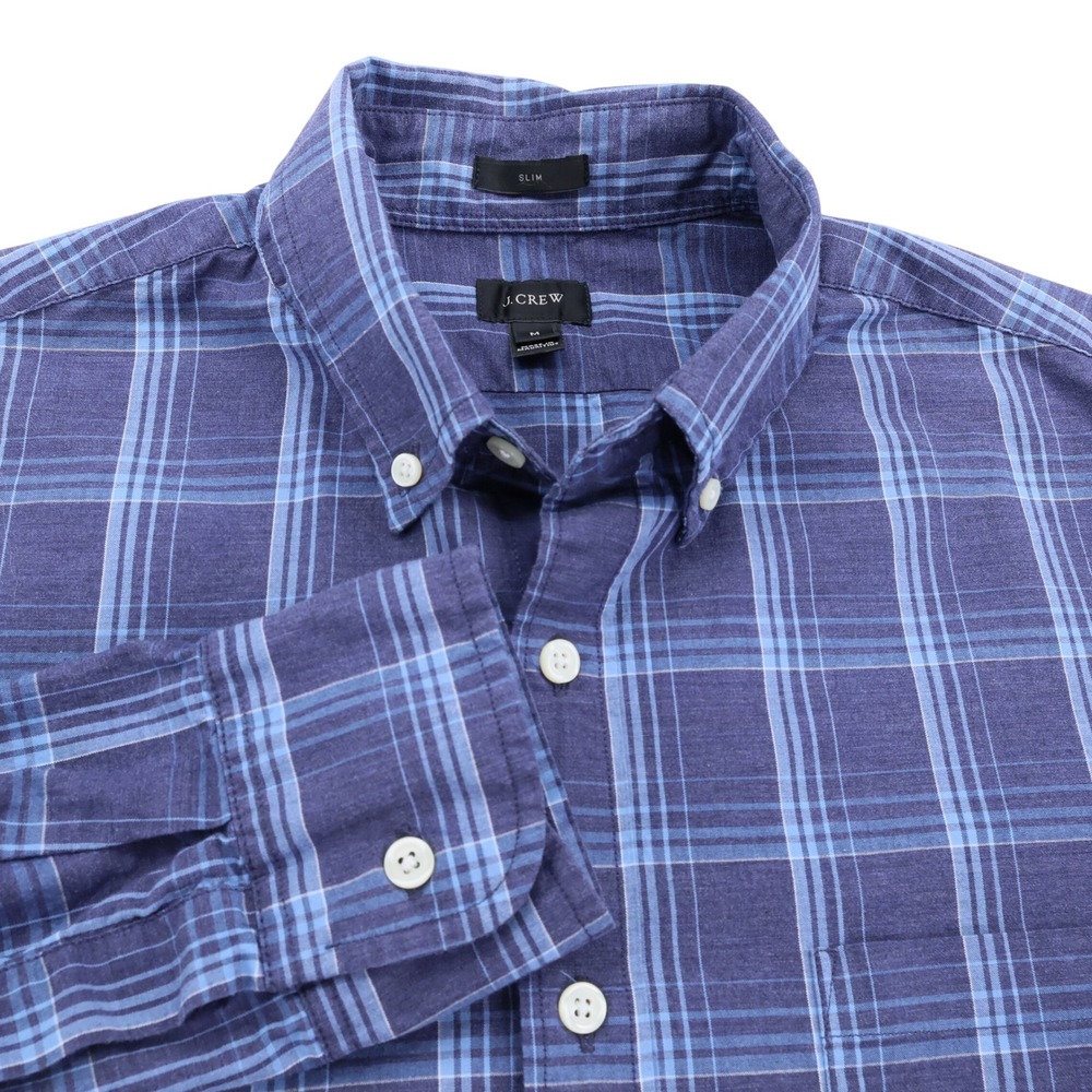 J. Crew Mens Slim Fit Blue Plaid Button Down Shirt Medium Long Sleeve Pocket